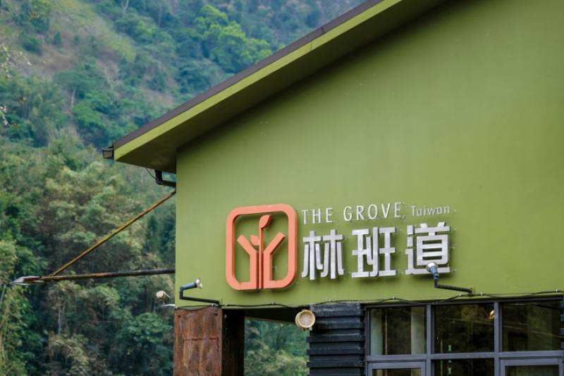 The green exterior walls of The Grove blend in with the surrounding green hillsides, and the orange is a nod to the paint that used to be applied to logging machinery to keep it from rusting.​​