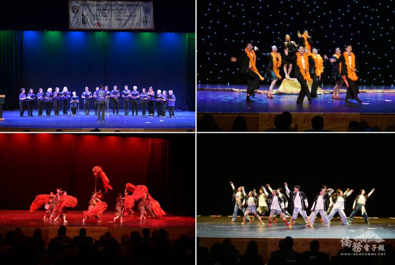 (左上) Bartlett藝術協會與客家山歌隊共同演唱《客家本色》，「台灣傳統週」由台灣體育大學表演團演出「魅力臺灣」