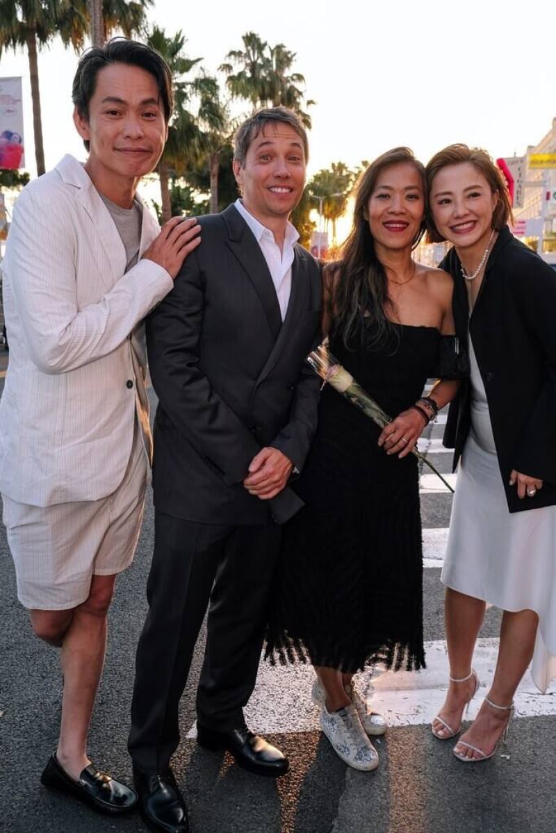 From left to right: Taiwanese actor Brando Huang, Oscar-winning director Sean Baker, "Left-Handed Girl" director Tsou Shih-ching and Taiwanese actress Blaire Chang pose together at the 2025 Cannes Film Festival. Photo courtesy of Left-Handed Girl producti