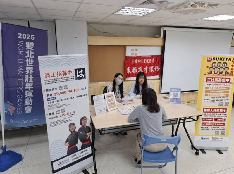 台北市政府勞動局18日表示，19日到22日推出的徵才週活動，計有20多家企業進駐各就服站現場徵才，涵蓋餐旅、超商、自行車租賃等，供求職者參考。（台北市勞動局提供）