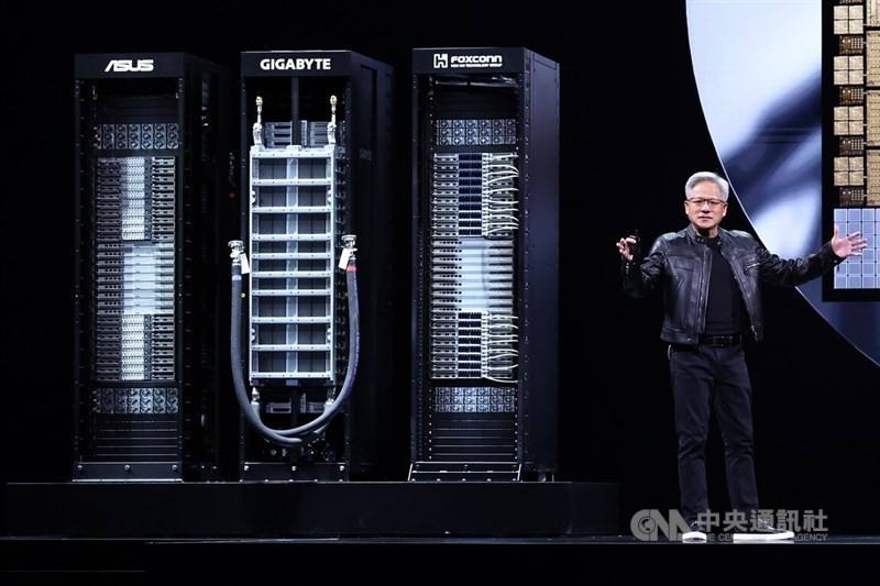 Nvidia Corp. CEO Jensen Huang at his Computex keynote speech on Monday. CNA photo May 19, 2025