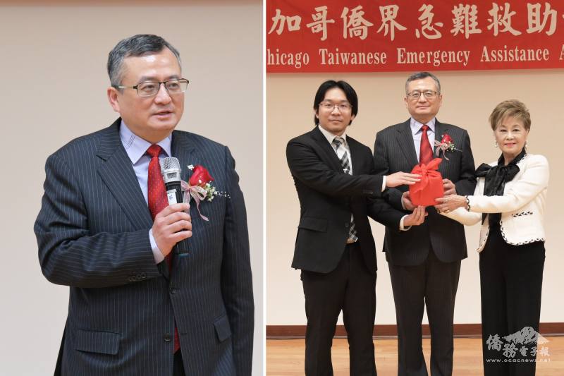 類延峰致詞(左) ; 陳莎莎交接印信給林辛承，類延峰擔任監交(右)