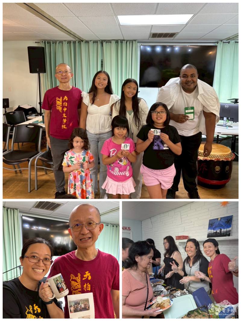 校長鄧敏宏頒發全勤獎與紀念品給為校服務多年，即將搬至別州的老師陳佩君