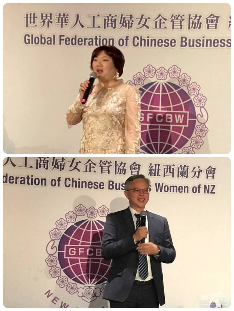 (上圖)陳詠韶讚揚世華凝聚僑社，致力慈善；(下圖)僑務委員施振嘉讚揚世華慈善愛心，並感謝所有僑胞對社會的貢獻