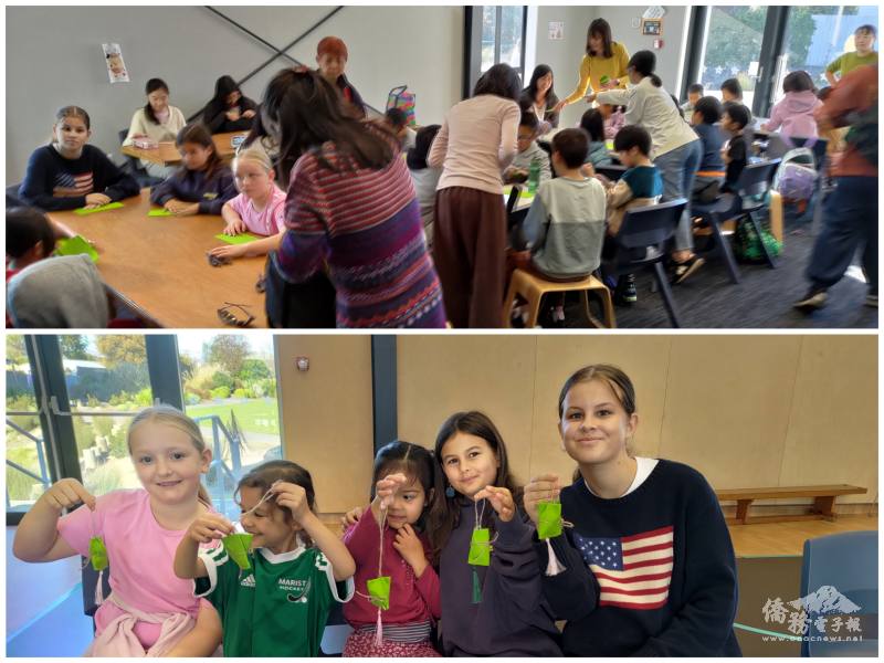 學生及當地友人一起做艾草香包