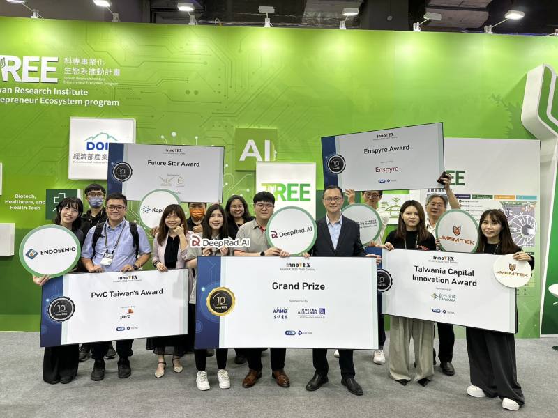 TREE計畫新創團隊共計得到５個獎項殊榮，是本屆InnoVEX得獎最多單位，分別是首獎神瑞人工智慧、未來之星獎科飛數位，以及新創特別獎梭易科、安德斯醫學科技、振生半導體。