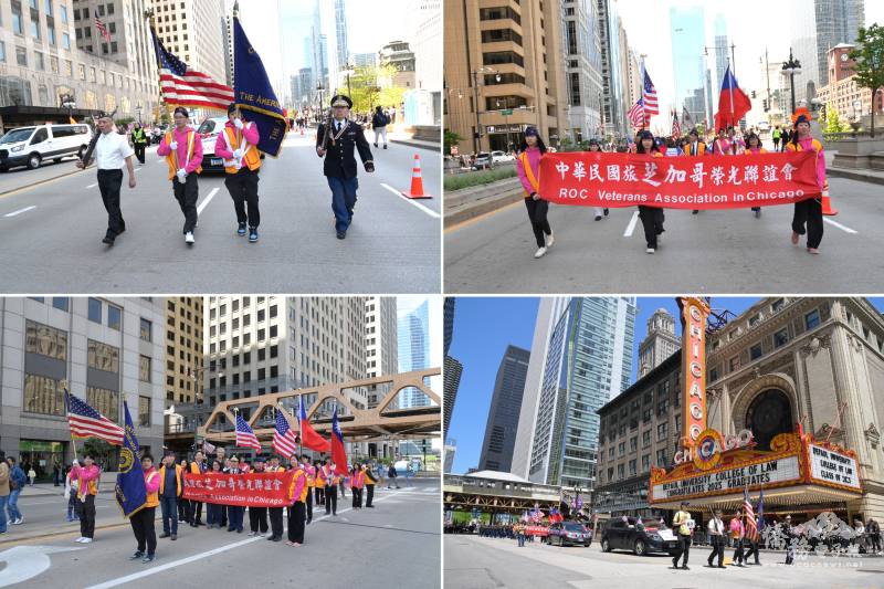 全隊旗幟隨風飄揚，威風凜凜，醒目壯觀