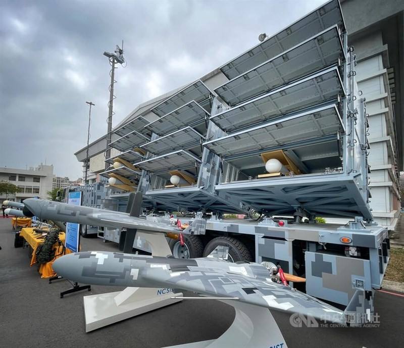 Drones developed by Taiwan are displayed at a show in this CNA file photo for illustrative purpose