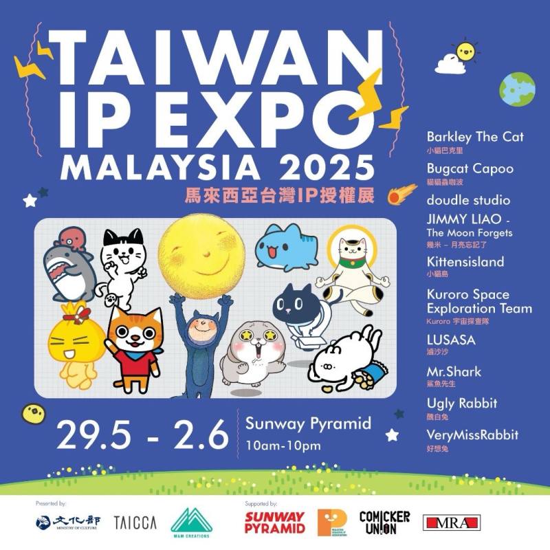 文策院首度於馬來西亞舉辦「TAIWAN IP EXPO」，匯集 10 個人氣臺灣角色品牌。(圖：文策院)