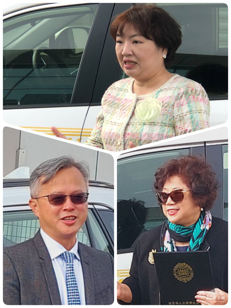 駐奧克蘭辦事處處長陳詠韶(上圖)與僑務委員施振嘉(左下圖)肯定世華多年來持續的慈善付出；名譽會長賴滿(右下圖)致詞勉勵