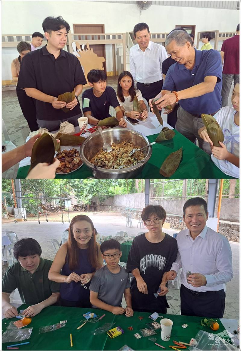 李廷盛參與親子手作同樂（上圖：體驗包粽、下圖：香包製作）