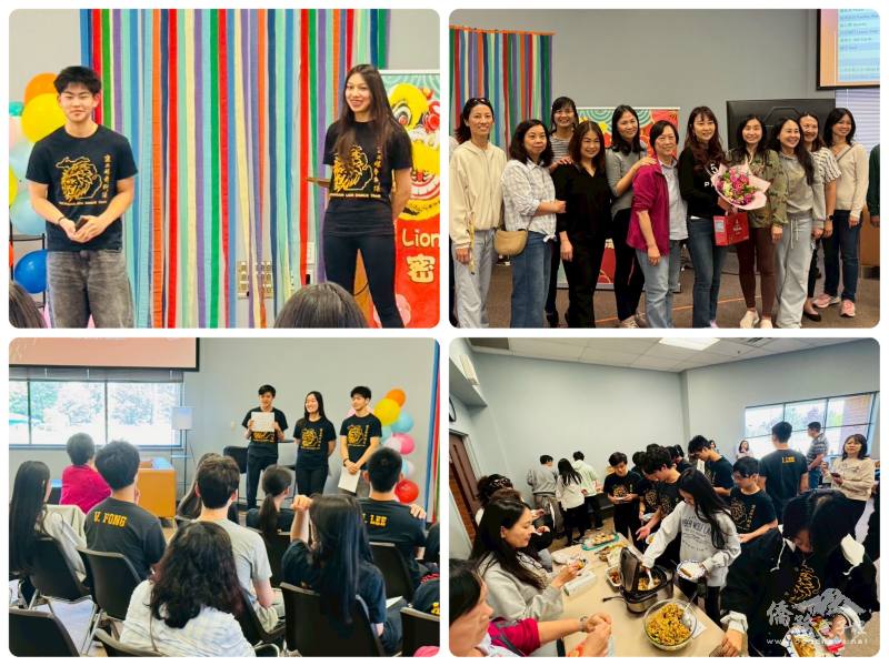 左上至右下：舞獅隊下一屆隊長林建豪與副隊長林子凡；在幕後默默付出的家長們，也值得站上鎂光燈焦點；隊長與副隊長為每位團員頒發趣味表彰獎，展現團員間能彼此打趣的好感情；感謝家長們帶來自家拿手好菜，為結業式畫下溫馨又滿足的句點（謝雅玲提供）
