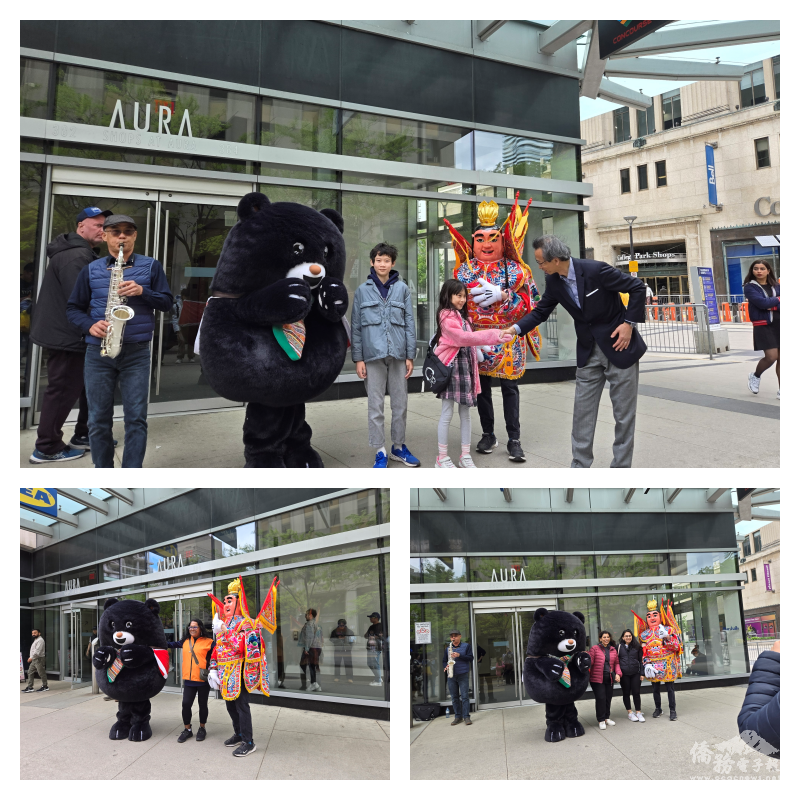 各族裔民眾爭相與臺灣黑熊和電音三太子拍照留念