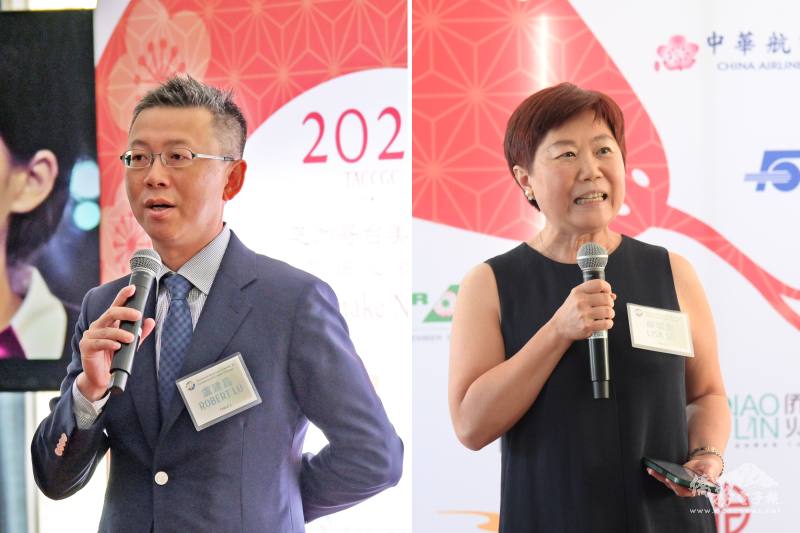 (左圖) 滿任會長盧建昌； (右圖) 新任會長蘇琪雯致詞