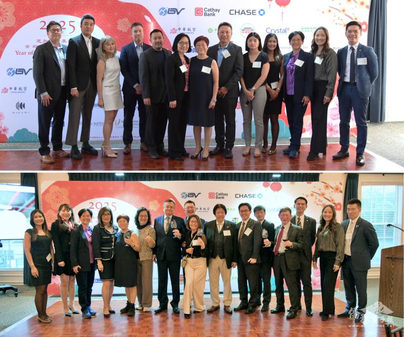 (上圖) 蘇琪雯與新理事團隊合影； (下圖) 類延峰與部分來賓合影