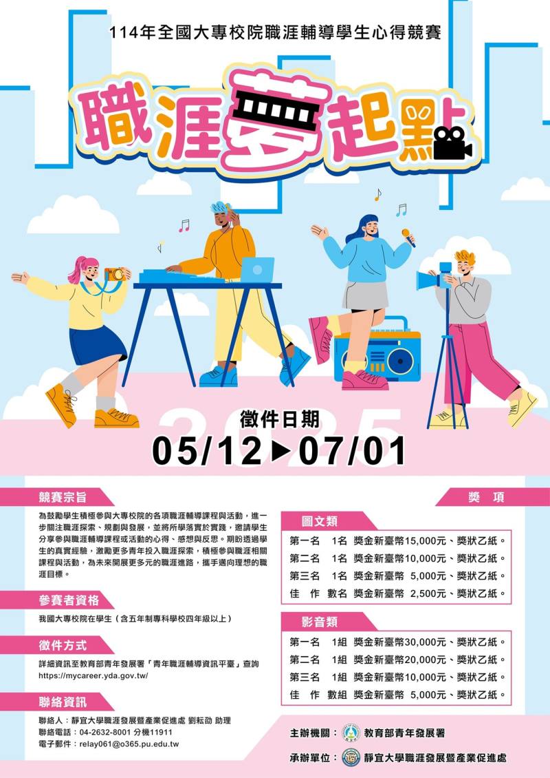 114年「大專校院職涯輔導學生心得競賽」活動海報