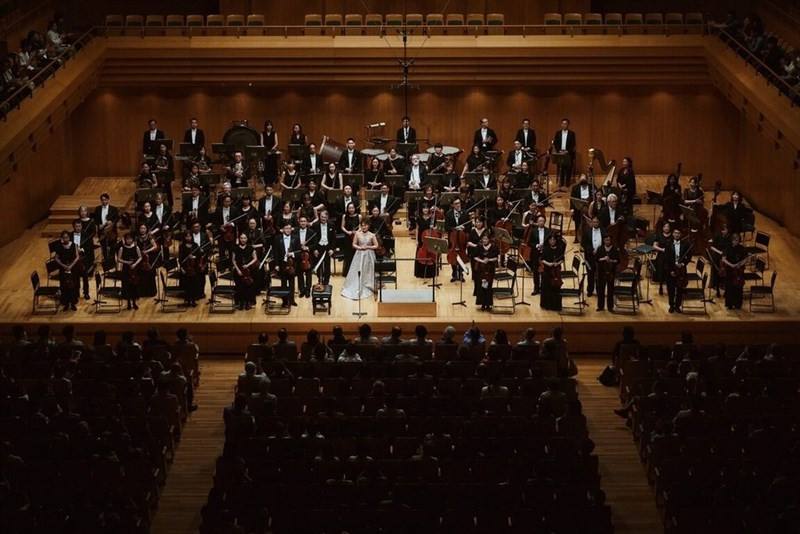 Members of Taiwan's National Symphony Orchestra perform the last show of their tour of Japan on Wednesday. Photo courtesy of the NSO