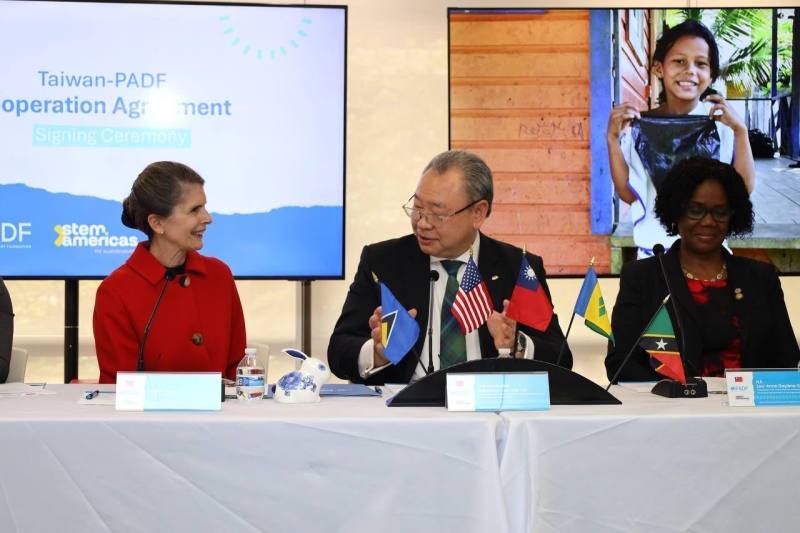 我國駐美國代表俞大㵢大使於「透過青年賦權及STEM教育強化加勒比海地區永續觀光計畫」簽約儀式致詞。⁩