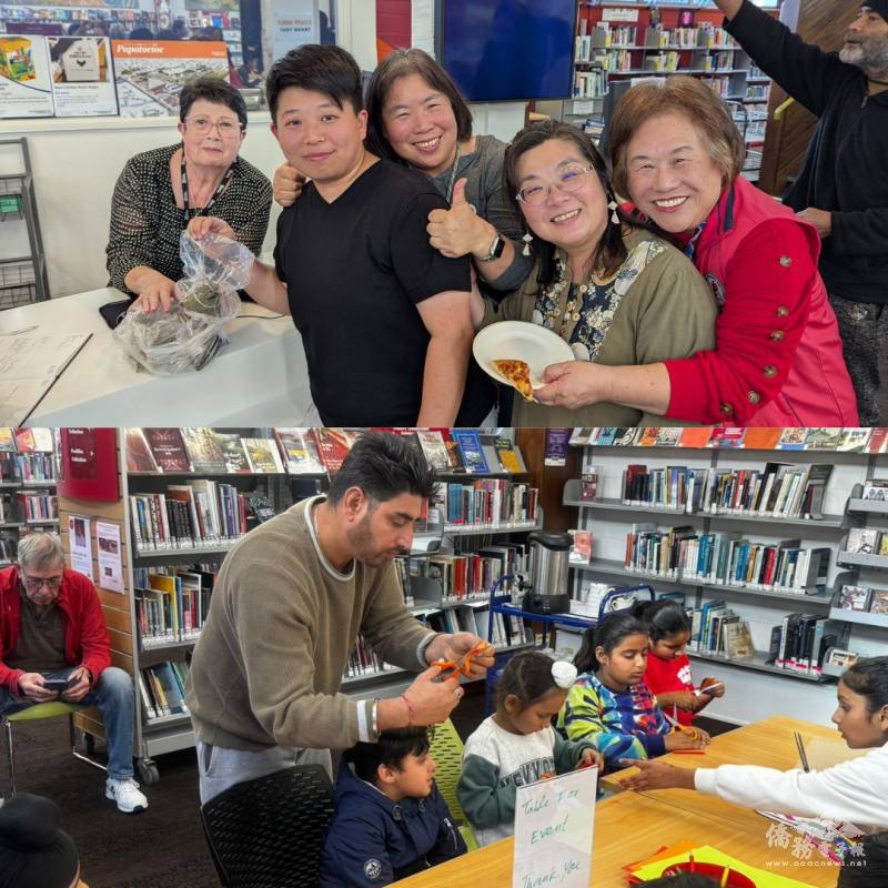 Papatoetoe圖書館人員(上圖左一)稱讚活動精彩生動，致贈感謝卡及圖書，中華婦女會會長劉千瑋(上圖左二)也回贈美味可口的粽子讓館員們享用中華佳餚。社區參與度高，讓不同文化背景的家庭能有機會認識端午佳節及中華文化
