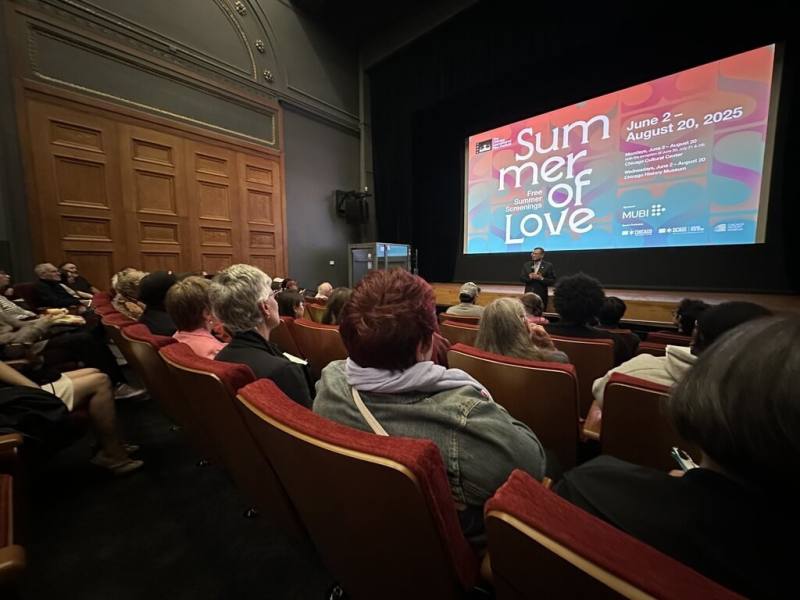 駐芝加哥辦事處長類延峰在電影「愛作歹」放映前，向觀眾說明台灣性別平權與人權發展。（駐芝加哥辦事處提供）