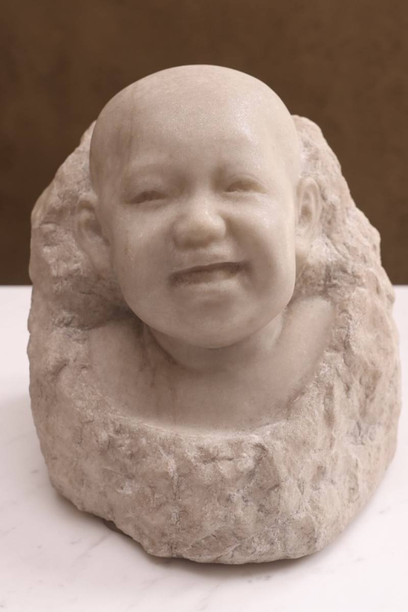 太平國小博物館自2022年啟動籌備，歷時3年，16日舉行開館典禮。圖為典藏的雕塑家黃土水作品「男嬰頭像」。