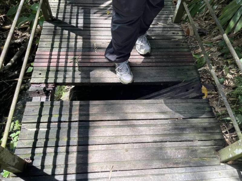 雲林縣林內鄉龍過脈森林步道97年開放使用，迄今已有多處步道設施受損，將進行整修，遊客可改走濟公廟至鐵管坑路線或其他步道。（林業署南投分署提供）