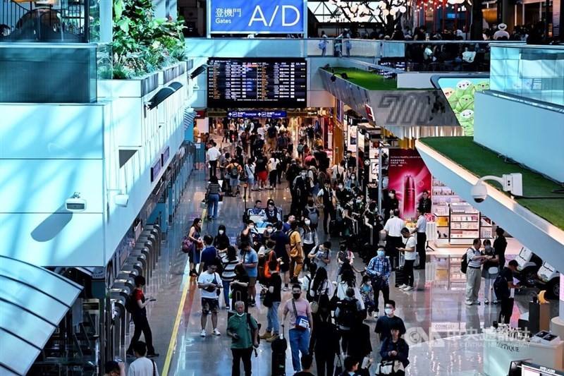 An undated photo shows a crowded departure hall at Taoyuan International Airport. CNA file photo