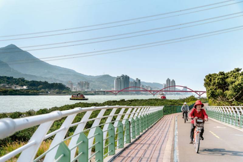 淡水河河濱是台北市民平日散步、騎車休閒的場域。