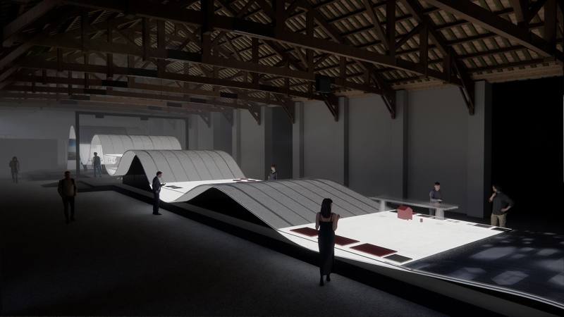 「有河之靈」展區示意圖。透過文化多樣性的水神靈傳說，描繪出水自然信仰的精神性。