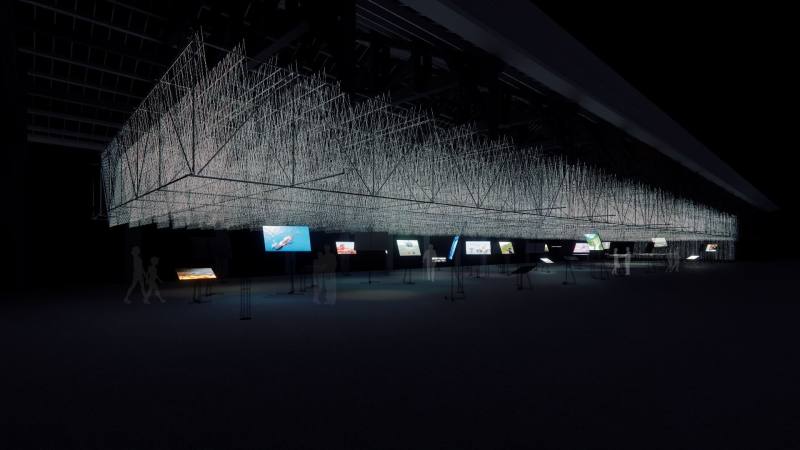 「接海之島」展區示意圖。透過時間、空間與觀點的交錯，引領觀者思索社會結構與文化記憶的流動與轉化。