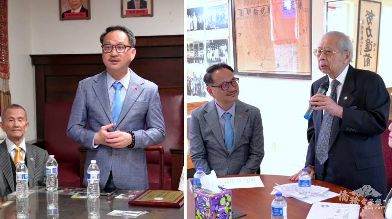 (左圖) 阮昭雄於安良工商會致詞，(右圖) 國父紀念館館長關其煉致詞