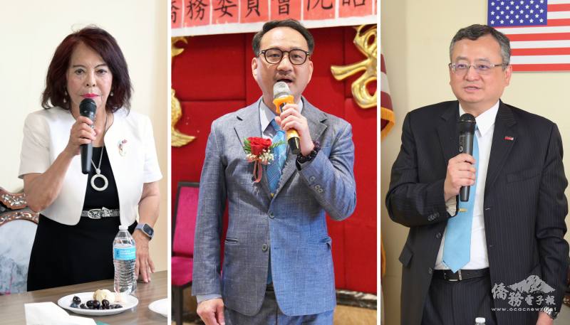 阮昭 (中) 、類延峰、中華會館主席項邦珍項邦珍 (左) 致詞