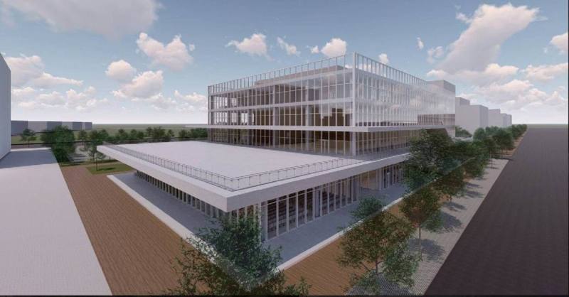 雲林縣文化觀光處圖書館空間老舊、館藏飽和，且不符教育部訂定縣級總館標準，縣府因此規劃雲林總圖書館「耕雲圖」興建案，將落腳虎尾高鐵特定區。圖為完工模擬圖。（雲林縣文化觀光處提供）
