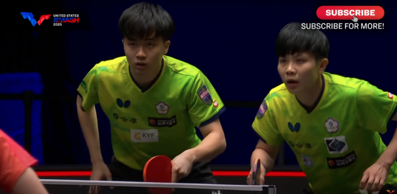 台灣「黃金混雙」林昀儒(左)、鄭怡靜(右)WTT大滿貫混雙晉16強。(翻攝WTT YouTube頻道)