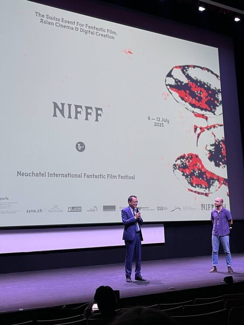 瑞士紐沙特奇幻影展登場，台灣有5部作品入選參展，駐日內瓦辦事處處長李冠德致詞時，表達對台灣影視創作能量的肯定與支持。（駐日內瓦辦事處提供）