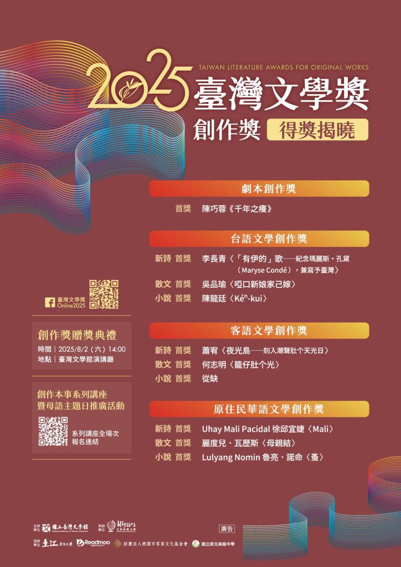 2025臺灣文學獎創作獎得獎名單