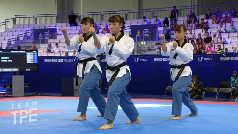 台灣跆拳道品勢女團獲得本屆德國世大運金牌。（圖截取自SSUtv YouTube頻道youtube.com/）