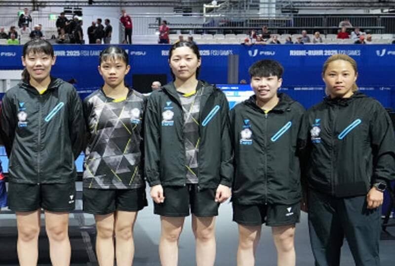 世大運女團成員（左起）黃愉偼、鄭樸璿、簡彤娟、蔡昀恩、教練林佳慧
