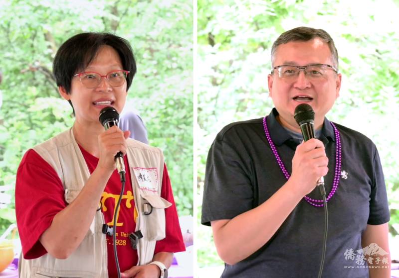 (左圖)台大校友會會長陳美君致詞 ，(右圖) 駐芝加哥辦事處處長類延峰致詞
