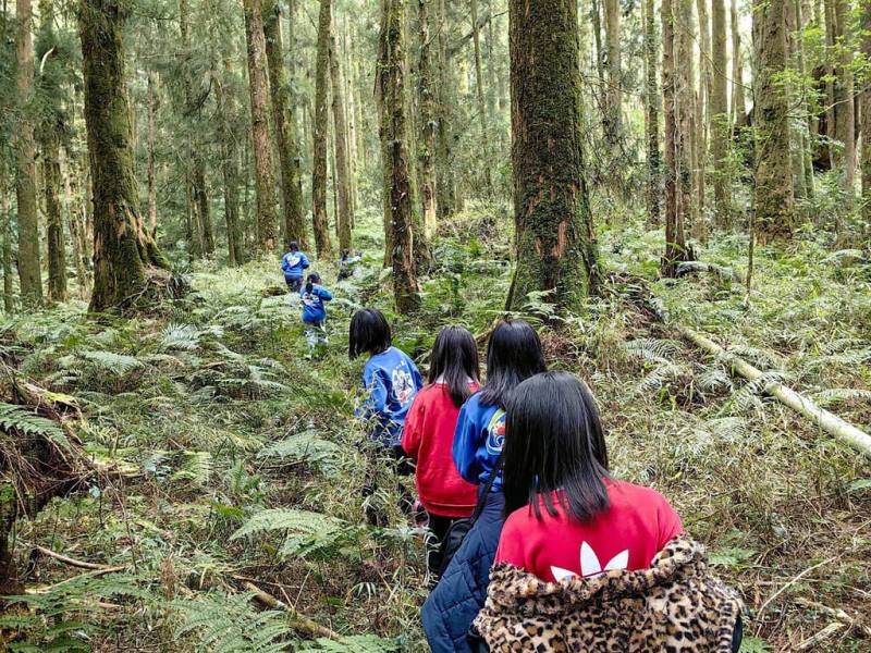 「全國最高學府」嘉義縣香林國小位於阿里山國家森林遊樂區內，學校攝影課讓孩子到山林間外拍實作。（香林國小總務主任廖以仁提供）