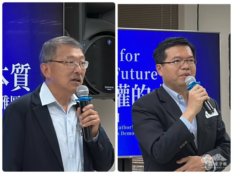 僑務諮詢委員周昭亮(左)及文教中心主任王偉讚致詞