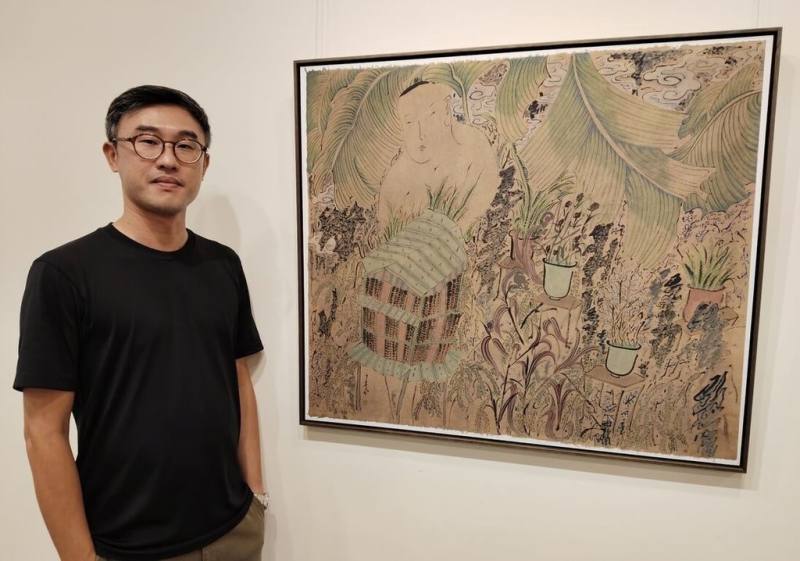 藝術家廖文豪（圖）「悠然之間」水墨畫個展即日起在新莊文化藝術中心展出。新北市文化局表示，廖文豪的創作以山水意境為核心，致力於在現代水墨技法中探索「悠然」的美學可能。（文化局提供）