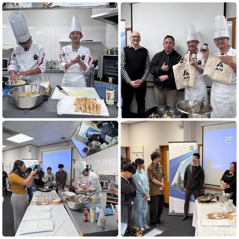 Ara理工學院廚藝教學現場，臺灣講師團進行實作示範，引領學生認識臺味經典