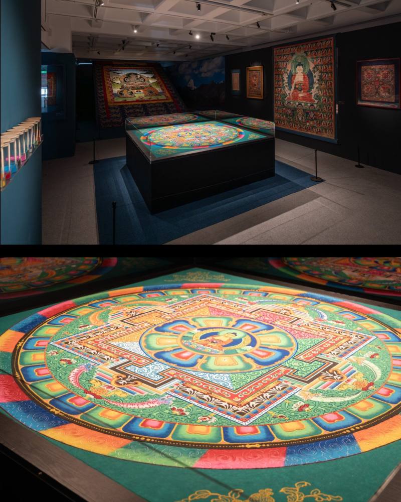 《傳承之美–永恆的蒙藏宗教與藝術》特展展示由4位喇嘛以各色彩沙合力現地繪製完成的「沙壇城」。