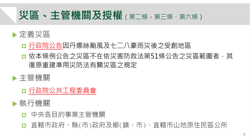 災區、主觀機關及授權