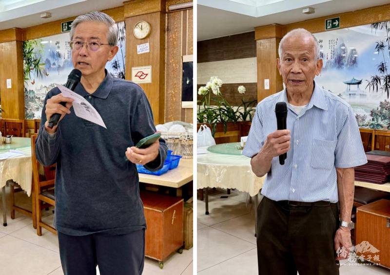 左為鄭國卿牧師專題講座、右為松年會會長蔡光政致詞