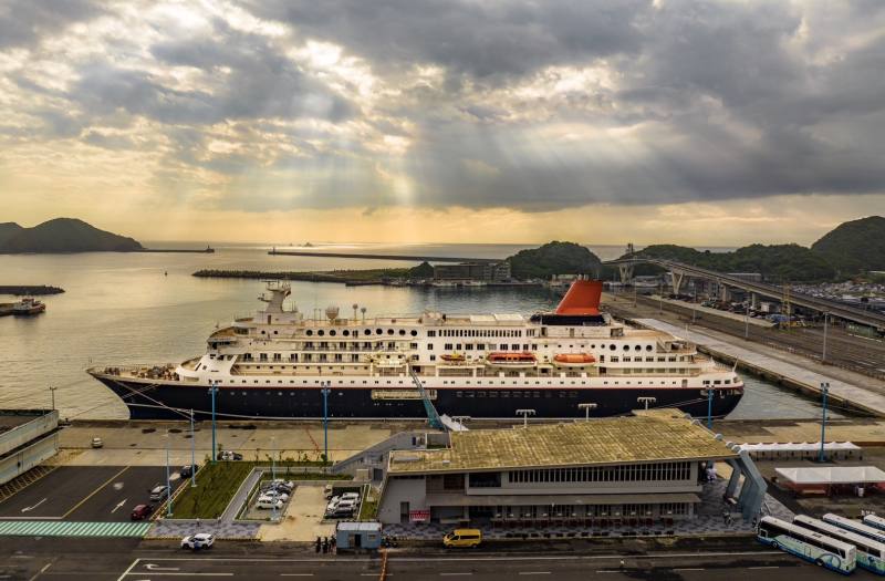 The Nippon Maru, owned and operated by Mitsui Ocean Cruises, during its maiden call at Suao