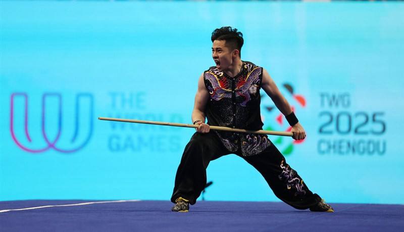 Liu Chang-min performs a routine with the Nangun at the World Games in Chengdu, China, on Friday. Photo courtesy of the Chinese Taipei Olympic Committee