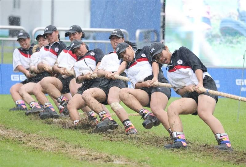 Taiwan women's tug-of-war team at the World Games in Chengdu, China on Sunday. Photo courtesy of the Chinese Taipei Olympic Committee Aug. 10, 2025