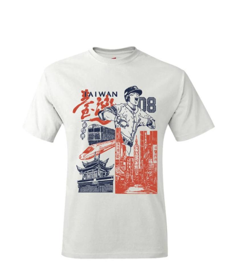 華盛頓國民隊「台灣日」將於30日登場，搭配活動的紀念T恤印有棒球員與台灣經典地標等元素，融合運動與文化意象。（台頑千禧青少年基金會提供）